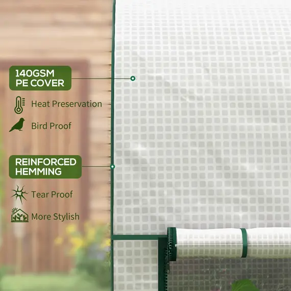 Buy 200 x 100cm Walk-In Greenhouse, with Zipped Doors - White, 5 image