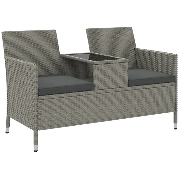 Buy 2-Seater PE Rattan Outdoor Garden Bench w/ Centre Table Grey