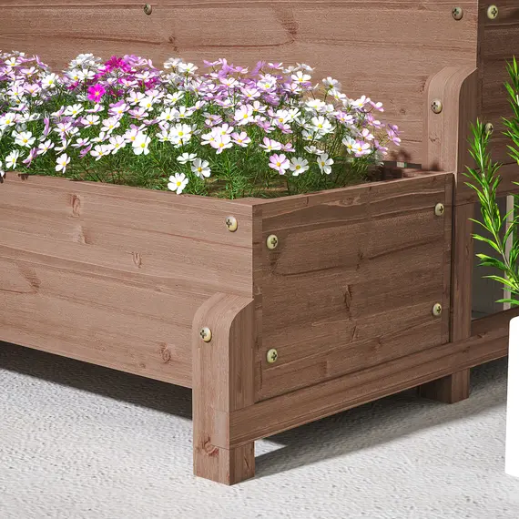 Buy 2-Tier Raised Garden Bed with Trellis, Wooden Elevated Planter Box with Drainage Holes, Outdoor Raised Planter for Climbing Plants, Fruits, Vegetables, Flowers, Brown, 9 image