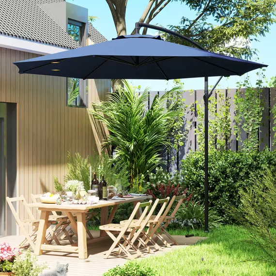 Buy 2.45m Overhanging Cantilever Parasol, with Cross Base - Blue, 9 image