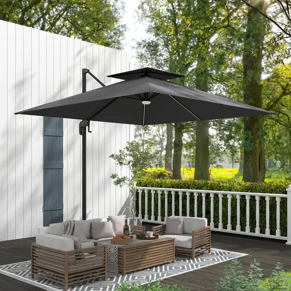 Buy 2.5m Cantilever Parasol with Solar Powered LED Lights, 360° Rotation, Tilt Adjustment, Crank Handle, Dark Grey, 8 image
