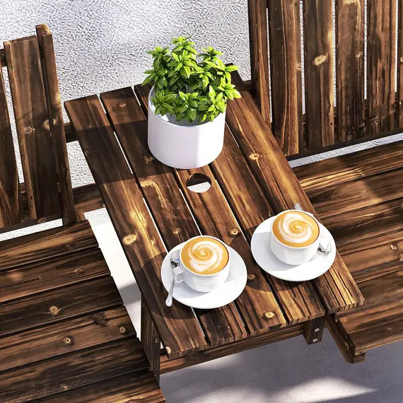 Buy 2-Seater Garden Bench with Table & Parasol Hole, Antique Loveseat for Porch, Patio, Carbonised Finish, 8 image