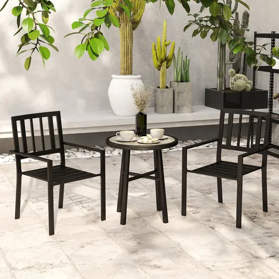 Buy 3 Piece Patio Bistro Set with Plastic Top, 2 Stackable Chairs, Galvanised Steel Frame, Grey, 9 image