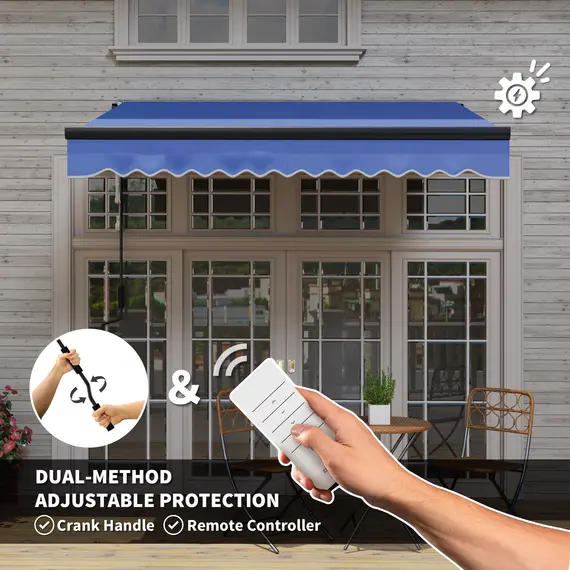 Buy 2.5 x 2m Electric Awning with LED Light and Remote Controller, Aluminium Frame DIY Retractable Awning, UV50+ Sun Shade Canopy for Garden Patio Deck Door Window, Blue, 4 image