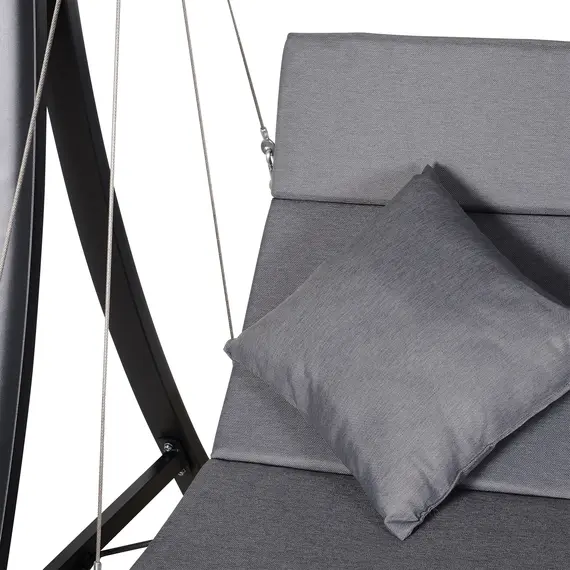 Buy 3 Seater Garden Swing Seat Outdoor Swing Chairs Chaise Lounge Padded Seat Hammock Canopy Porch Patio Bench Bed Recliner Sun Lounger - Grey, 7 image