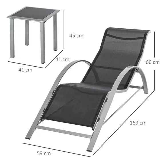 Buy 3 Pieces Sun Lounger Chair Set, Metal Frame Garden Outdoor Sunbathing Chair with Side Table and Armrest, Black, 3 image
