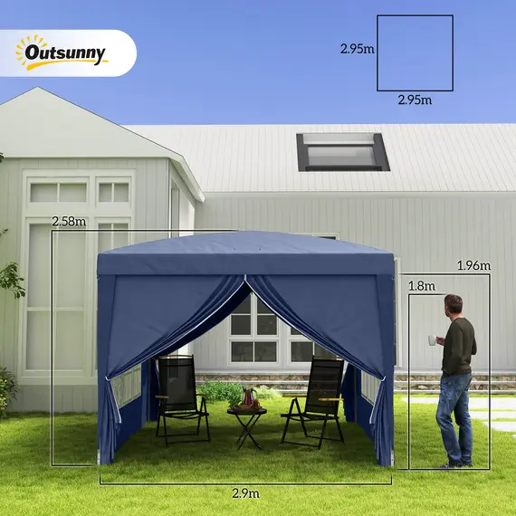 Buy 3 x 3(m) Pop Up Gazebo, Water and UV Resistant Party Tent Camping Canopy Marquee with Carry Bag, Blue, 3 image