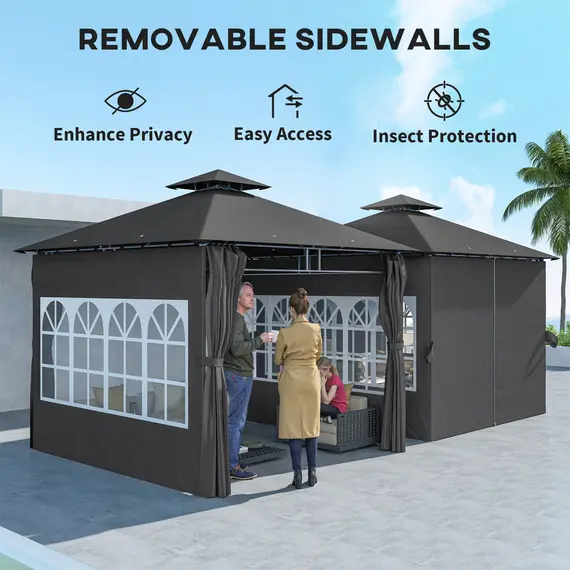 Buy 3 x 3 m Garden Gazebo, Double Roof Metal Gazebo with Removable Sidewalls and Church Windows, Outdoor Canopy Shelter, Dark Grey, 7 image