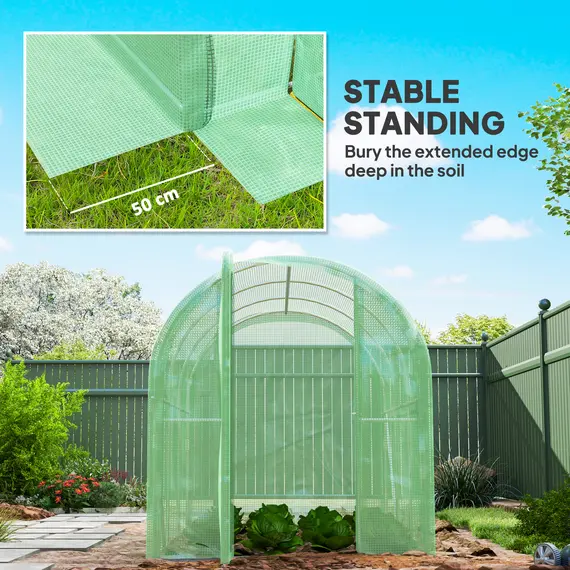 Buy 3 x 2 x 2m Polytunnel Greenhouse with Hinged Door, Walk-in Grow House Tent with PE Cover and Galvanised Steel Frame, Green, 6 image