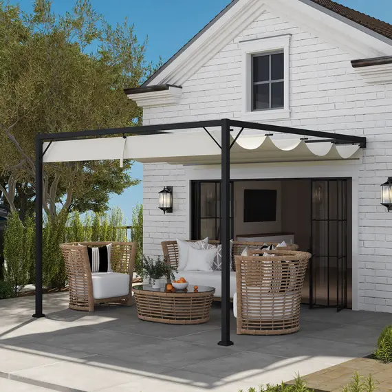 Buy 3 x 3(m) Outdoor Pergola with Retractable Canopy -Cream White, 7 image