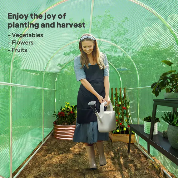 Buy 3 x 2 x 2m Polytunnel Greenhouse with Hinged Door, Walk-in Grow House Tent with PE Cover and Galvanised Steel Frame, Green, 7 image