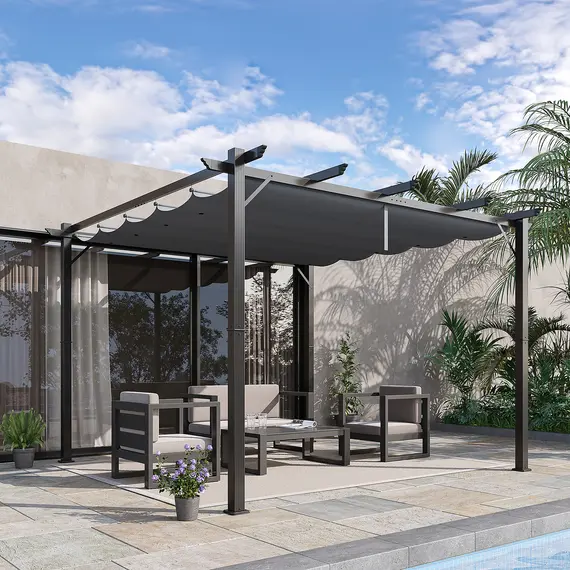 Buy 3 x 3 m Aluminum Gazebo, with Retractable Roof - Grey, 2 image