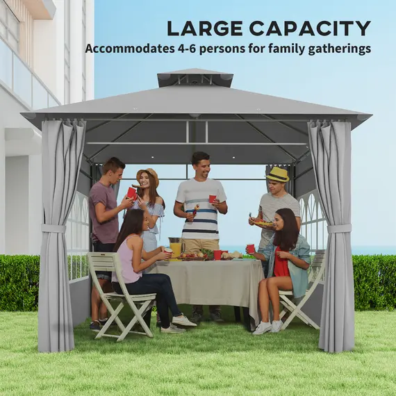 Buy 3 x 3 m Garden Gazebo, Double Roof Metal Gazebo with Removable Sidewalls and Church Windows, Outdoor Canopy Shelter, Light Grey, 4 image