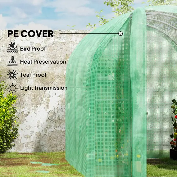 Buy 3 x 2 x 2m Polytunnel Greenhouse with Hinged Door, Walk-in Grow House Tent with PE Cover and Galvanised Steel Frame, Green, 4 image