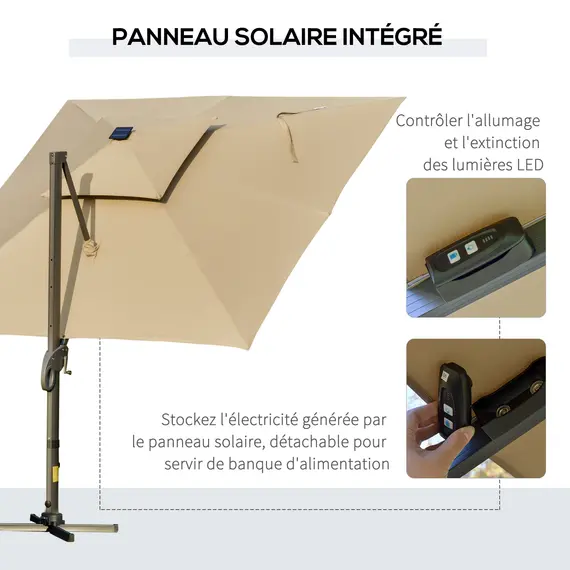 Buy 3 x 3(m) Aluminium Sun Square Canopy Top w/ Adjustable Pole Angle Khaki, 6 image