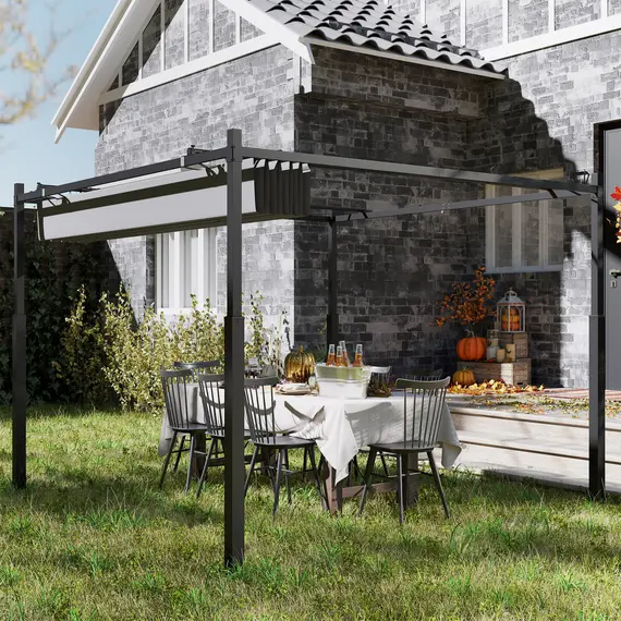 Buy 3 x 3(m) Metal Pergola with Retractable Roof and Magnetic Fixture, Outdoor Gazebo Garden Pergola Kit Sun Shade Canopy, UPF30+, 80mm Metal Column, Grey, 2 image