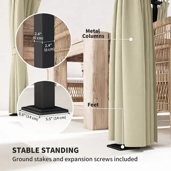 Buy 3 x 3 m Retractable Roof Pergola, with Curtains - Beige, 7 image