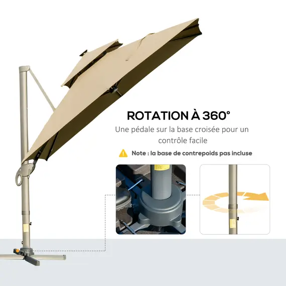 Buy 3 x 3(m) Aluminium Sun Square Canopy Top w/ Adjustable Pole Angle Khaki, 8 image