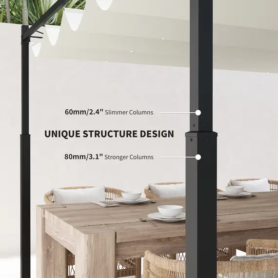 Buy 3 x 3(m) Metal Pergola with Retractable Roof and Magnetic Fixture, Outdoor Gazebo Garden Pergola Kit Sun Shade Canopy, UPF30+, 80mm Metal Column, Cream White, 5 image