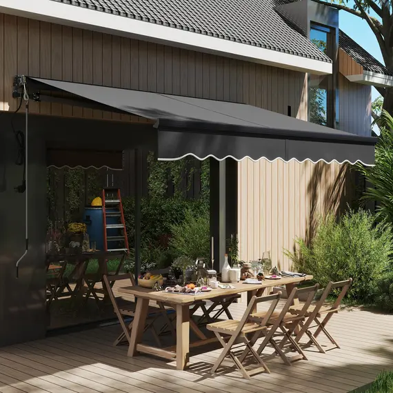 Buy 3 x 2.5m Electric Awning with Remote Controller, Aluminium Frame DIY Retractable Awning, UV30+ Sun Shade Canopy for Garden Patio Deck Door Window, Dark Grey, 2 image