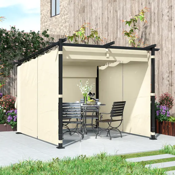 Buy 3 x 3 m Retractable Roof Pergola, with Curtains - Beige, 9 image