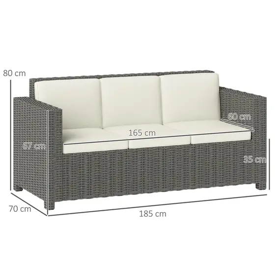 Buy 3 Seater Rattan Sofa All-Weather Wicker Weave Metal Frame Chair, 3 image
