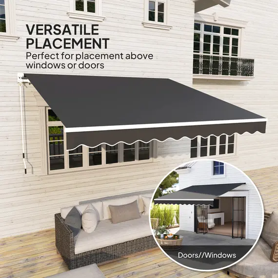 Buy 3 x 2.5m Garden Patio Manual Awning, Retractable Canopy Sun Shade Shelter with Fittings and Crank Handle, Black, 5 image