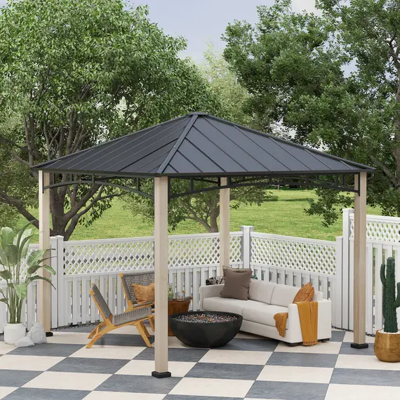 Buy 3 x 3 m Decorative Metal Gazebo - Black/Wood-Effect, 7 image