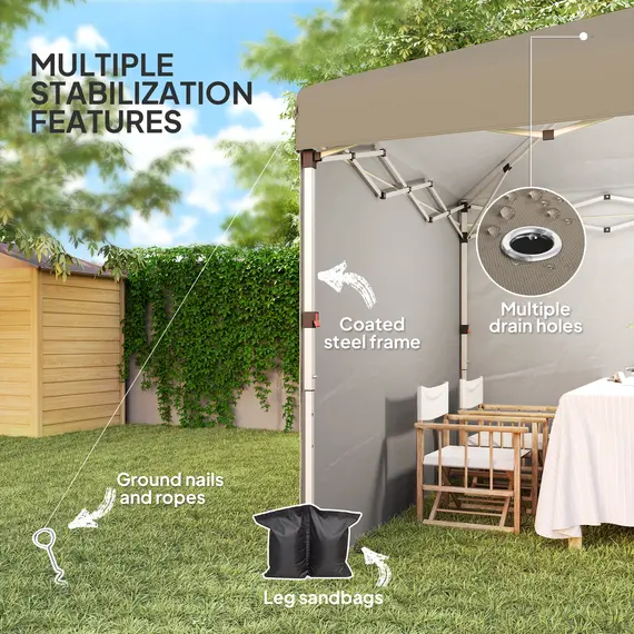 Buy 3 x 3 (M) Pop Up Gazebo, UPF 30+ with 2 Sidewalls, Leg Weight Bags and Wheeled Bag, Height Adjustable Party Tent Event Shelter for Garden, Patio, Khaki, 7 image