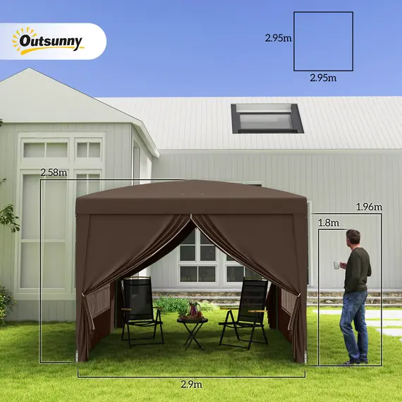 Buy 3 x 3 m Pop Up Gazebo, Wedding Party Canopy Tent Marquee with Carry Bag and Windows, Coffee, 3 image