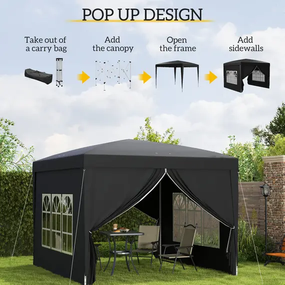 Buy 3 x 3(m) Pop Up Gazebo, Water and UV Resistant Party Tent Camping Canopy Marquee with  Carry Bag, Black, 4 image