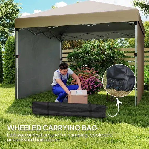Buy 3 x 3 (M) Pop Up Gazebo, UPF 30+ with 2 Sidewalls, Leg Weight Bags and Wheeled Bag, Height Adjustable Party Tent Event Shelter for Garden, Patio, Khaki, 8 image