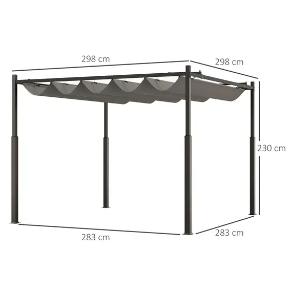 Buy 3 x 3(m) Metal Pergola with Retractable Roof and Magnetic Fixture, Outdoor Gazebo Garden Pergola Kit Sun Shade Canopy, UPF30+, 80mm Metal Column, Grey, 3 image