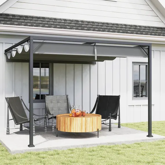 Buy 3 x 3(m) Outdoor Pergola with Retractable Canopy - Grey, 2 image
