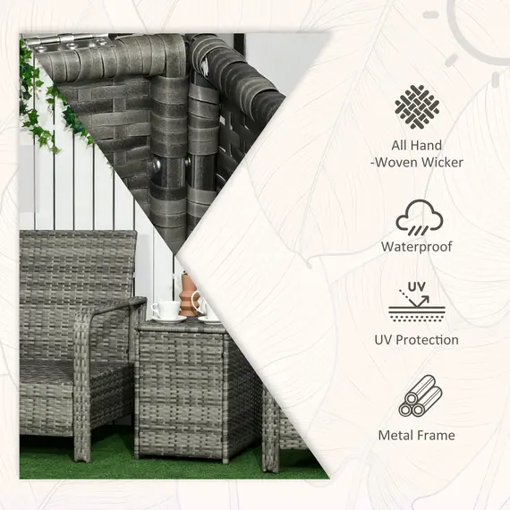 Buy 3 Pieces Rattan Bistro Set, Wicker Garden Furniture Set with Storage Coffee Table and Chairs, Thickened Cushions for Outdoor, Patio, Balcony, Blue, 4 image