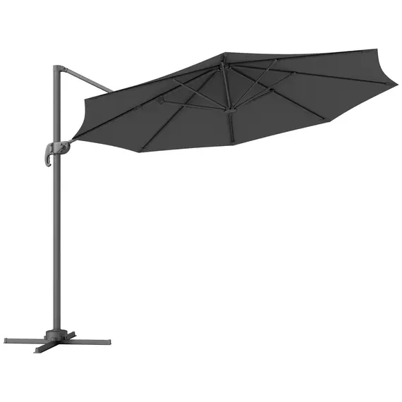 Buy 3 x 3(m) Cantilever Parasol with Cross Base, Garden Umbrella with 360° Rotation, Crank Handle and Tilt for Outdoor, Black