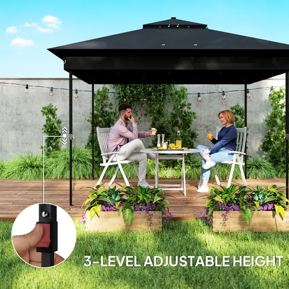 Buy 3 x 3(m) Pop Up Gazebo Party Tent with Solar-Powered LED Lights, Adjustable Event Shelter with Netting, Black, 7 image