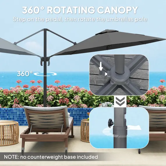 Buy 3 x 3(m) Cantilever Parasol with Cross Base, Garden Umbrella with 360° Rotation, Crank Handle and Tilt for Outdoor, Black, 4 image