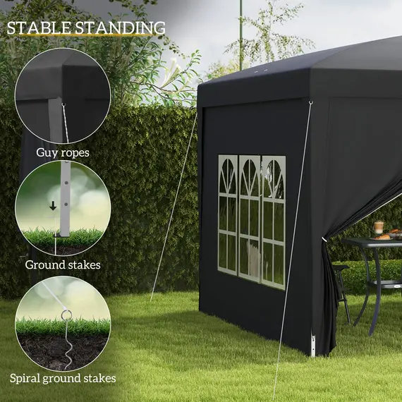 Buy 3 x 3(m) Pop Up Gazebo, Water and UV Resistant Party Tent Camping Canopy Marquee with  Carry Bag, Black, 6 image