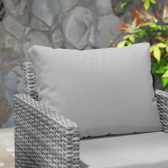 Buy 3 Pieces Rattan Bistro Set with 4 Cushions, Wicker Garden Furniture Set, Glass Top Coffee Table and Chairs for Outdoor Patio, Balcony, Terrace and Conservatory, Grey, 8 image