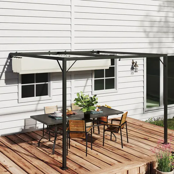 Buy 3 x 3(m) Outdoor Pergola with Retractable Canopy -Cream White, 8 image