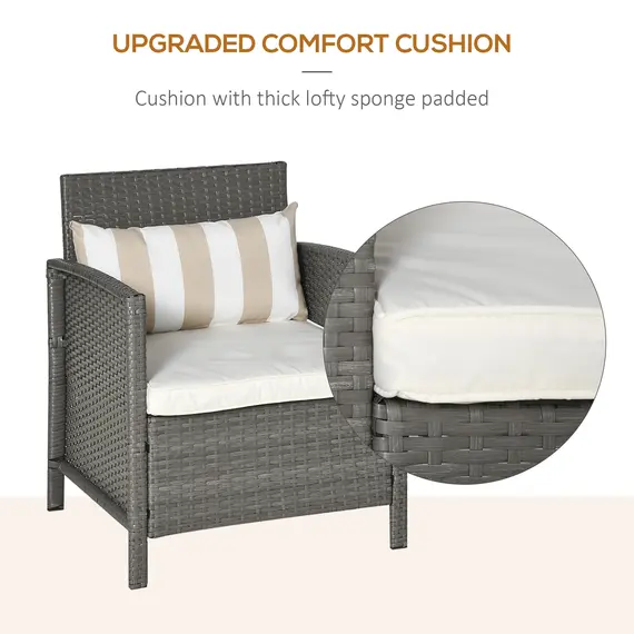 Buy 3 Pieces Rattan Bistro Set, Wicker Garden Furniture Set, Glass Top 2-tier Coffee Table and Chairs Set with Pillows and Washable Cushions for Outdoor, Patio, Balcony, Light Grey, 6 image
