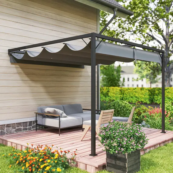 Buy 3 x 3(m) Outdoor Pergola with Retractable Canopy - Grey, 7 image
