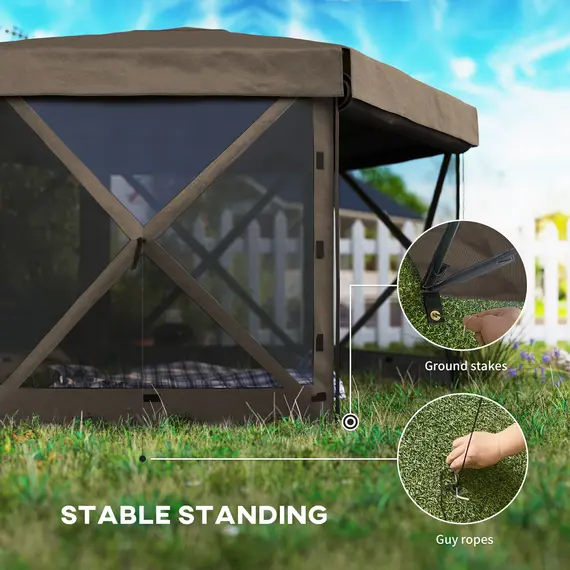 Buy 3 x 3(m) Hexagon Pop Up Gazebo with 5 Sides and Carry Bag, Waterproof, UV Resistant Party Tent Instant Event Shelter with Netting for Garden, Patio, Brown, 7 image