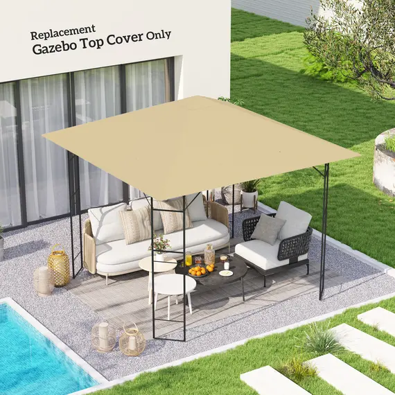 Buy 3 x 3(m) Gazebo Canopy Replacement Cover, Garden Gazebo Roof Replacement with Drain Holes, Water Resistant PVC Coating, 370g/ãŽ¡, UPF30+, TOP COVER ONLY, Beige, 2 image