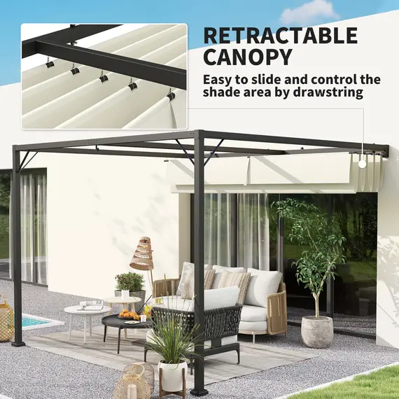 Buy 3 x 3(m) Outdoor Pergola with Retractable Canopy -Cream White, 4 image
