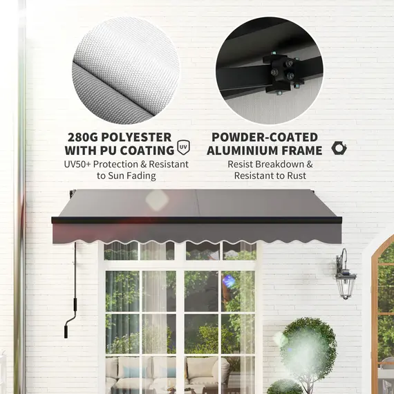 Buy 3 x 2.5m Electric Awning with LED Light and Remote Controller, Aluminium Frame DIY Retractable Awning, UV50+ Sun Shade Canopy for Garden Patio Deck Door Window, Dark Grey, 6 image