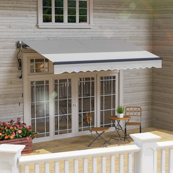 Buy 3.5 x 3(m) Electric Awning with Remote Controller, Aluminium Frame DIY Retractable Awning, UV30+ Sun Shade Canopy for Garden Patio Deck Door Window, Light Grey, 8 image