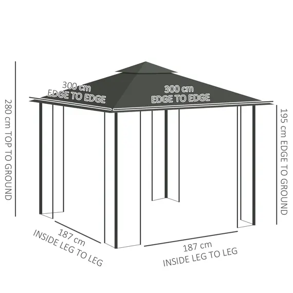 Buy 3 x 3(m) Steel Frame Double Roof Garden Gazebo - Grey, 3 image