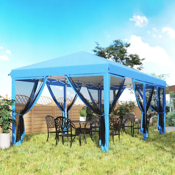 Buy 3 x 6m Pop Up Gazebo, Outdoor Canopy Shelter, Marquee Party Wedding Tent with 6 Mesh Walls and Carry Bag, Blue, 9 image